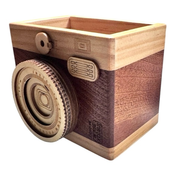 Wood Instax Mini 90 Camera Pen Holder Cup, brown, office, WFH, organizer gift - Picture 2 of 12